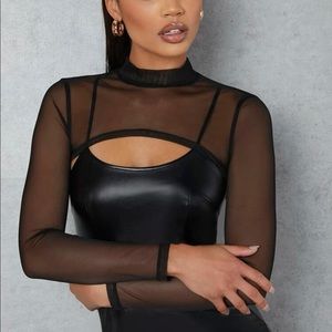 Mesh Cut-Off Long Sleeve Top